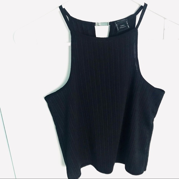 Zara Tops - Zara Black Ribbed Halter Top Cropped S